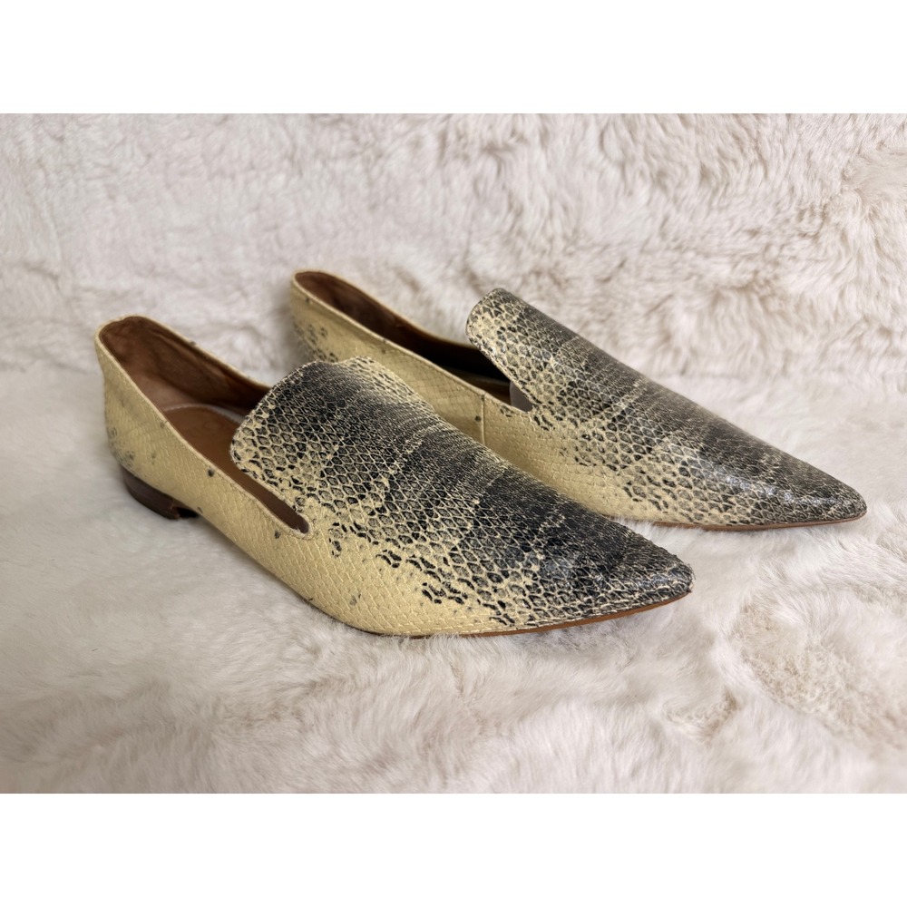 Sarto Franco Sarto‎ Topaz Snakeskin Embossed Leather Pointed Loafers Cream 8.5